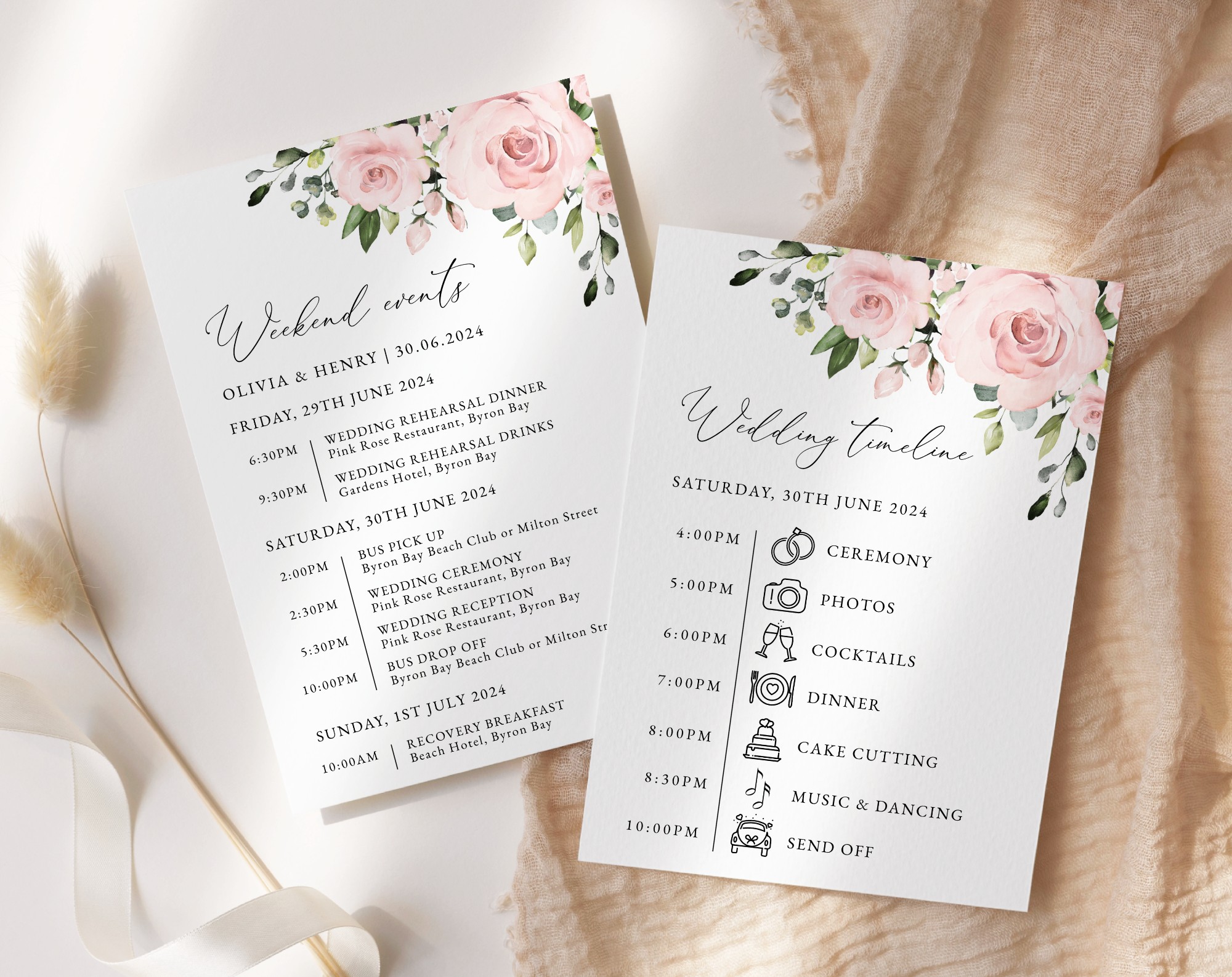 Blush Flowers Wedding Timeline, Wedding Stationery, Printable File, Edit Yourself, SH03 Blush Flowers Wedding Timeline, Wedding Stationery, Printable File, Edit Yourself, SH03