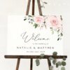 Blush Flowers Welcome Sign, Wedding Sign, Printable File, Edit Yourself, SH03