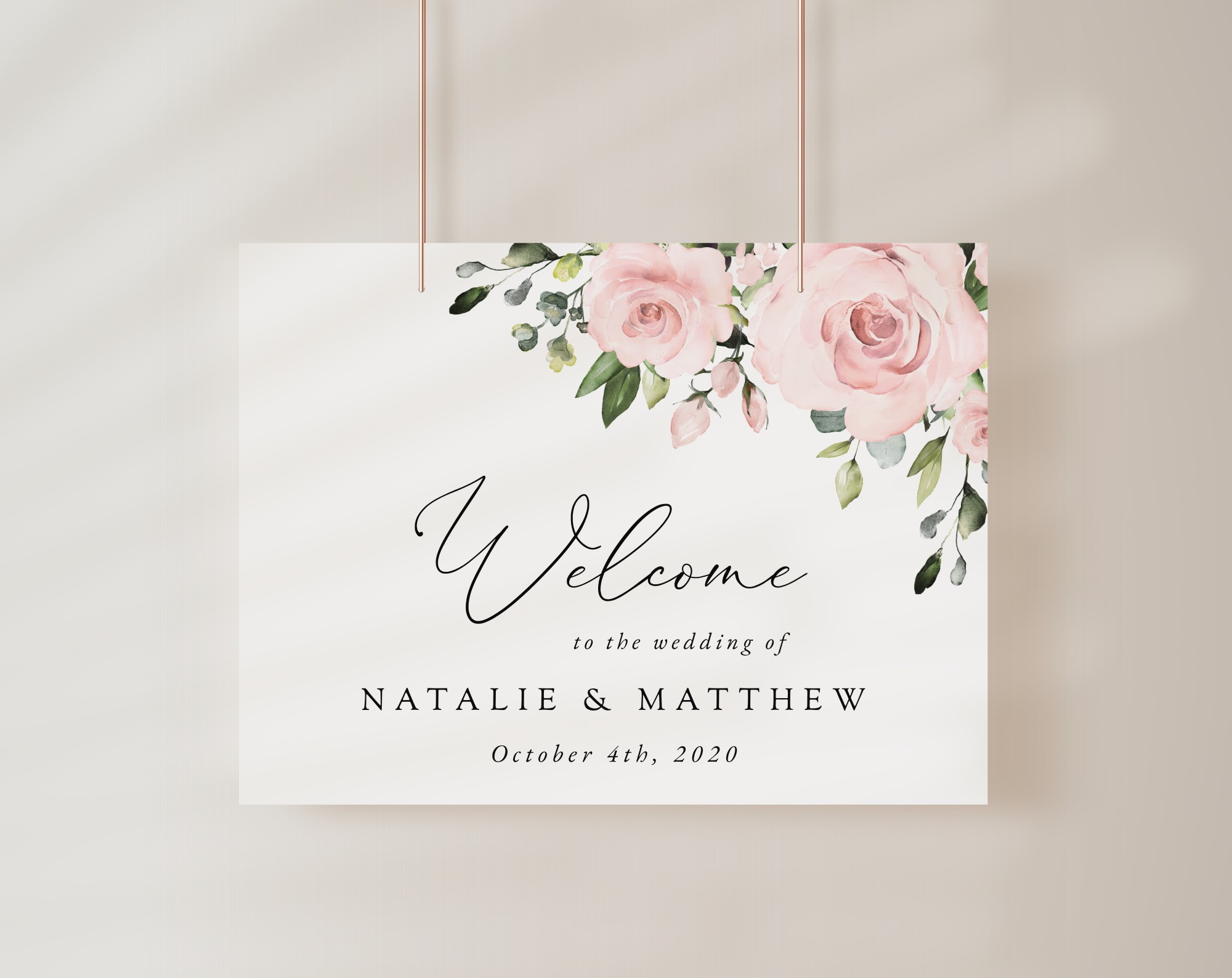 Blush Flowers Welcome Sign, Wedding Sign, Printable File, Edit Yourself, SH03