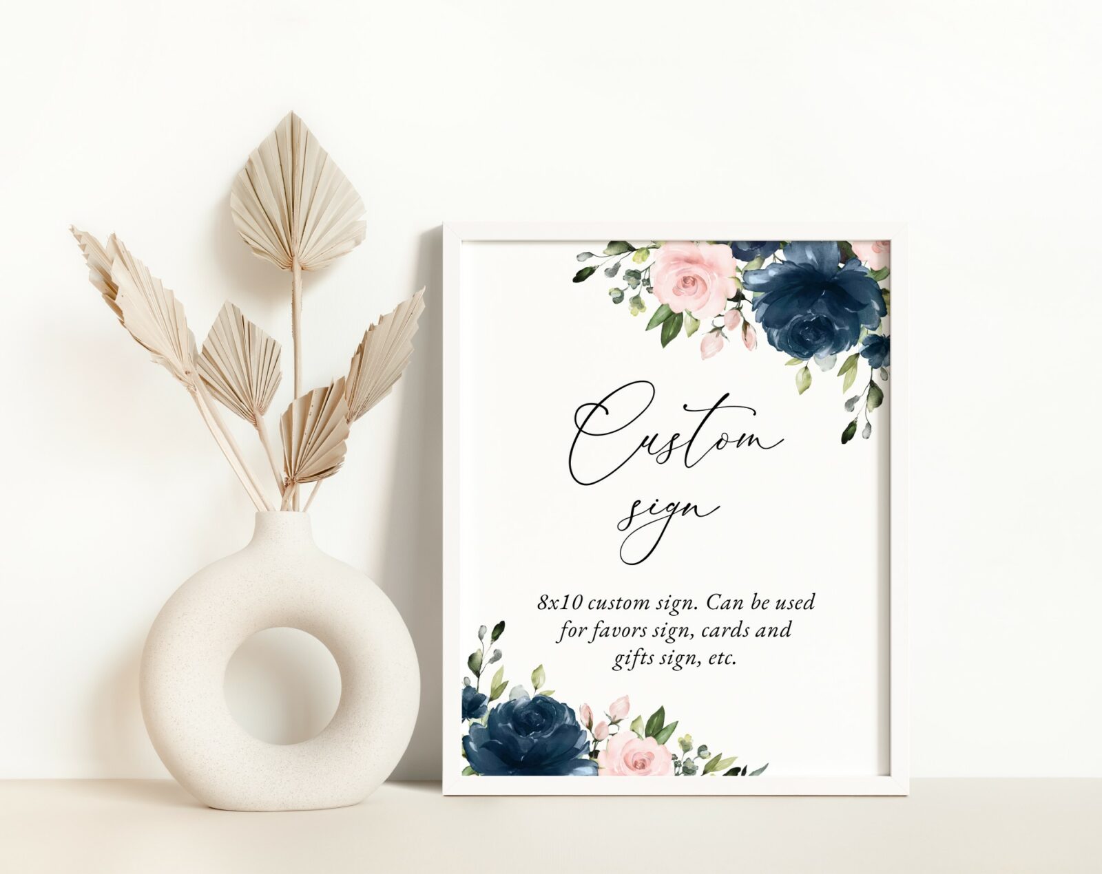 Navy and Blush Flowers Custom Sign - Wedding Sign - Party Sign