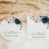 Navy and Blush Flowers Favor Tags, Gift Tags, Party Tags, Wedding, Printable File, Edit Yourself, SH04