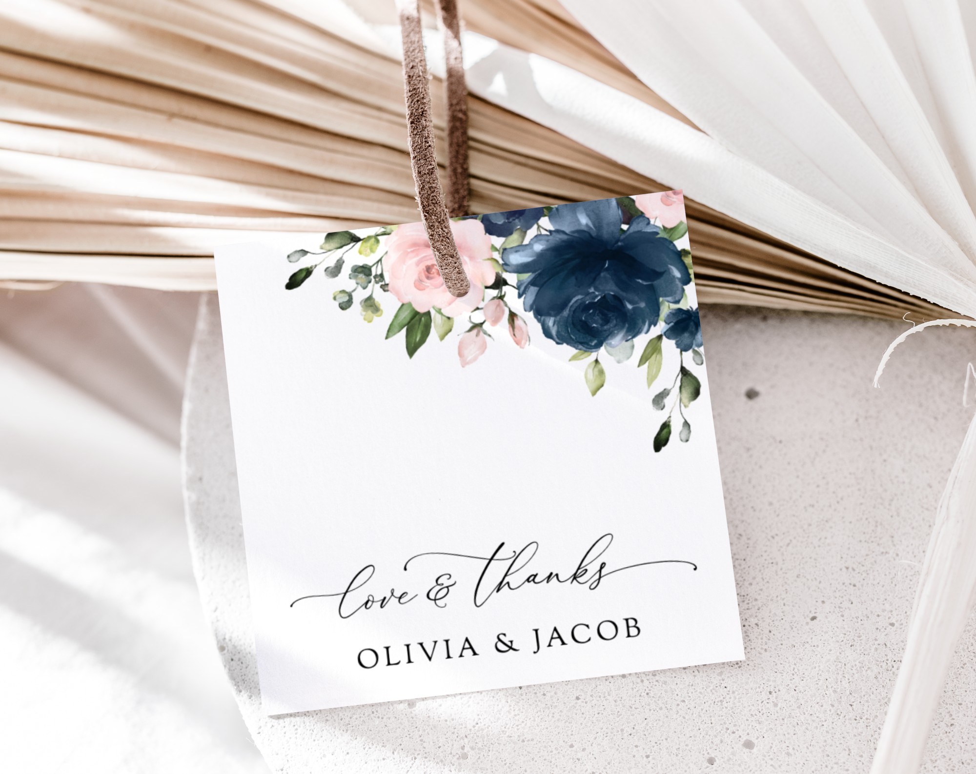 Navy and Blush Flowers Favor Tags, Gift Tags, Party Tags, Wedding, Printable File, Edit Yourself, SH04