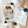 Navy and Blush Flowers Wedding Invitation Suite, Wedding Stationery, Printable File, Edit Yourself, SH04 Navy and Blush Flowers Wedding Invitation Suite, Wedding Stationery, Printable File, Edit Yourself, SH04