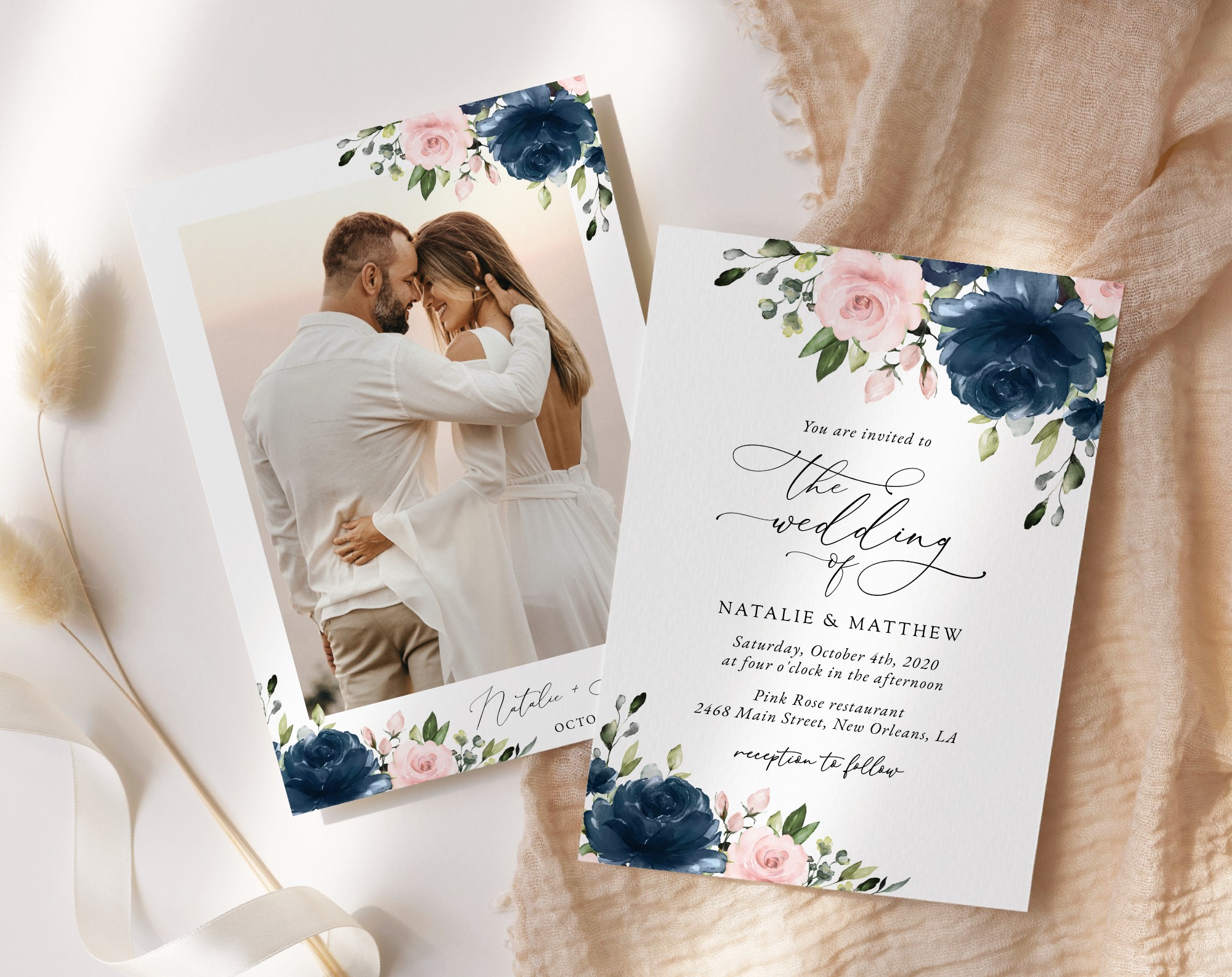 Navy and Blush Flowers Wedding Invitation Suite, Wedding Stationery, Printable File, Edit Yourself, SH04 Navy and Blush Flowers Wedding Invitation Suite, Wedding Stationery, Printable File, Edit Yourself, SH04