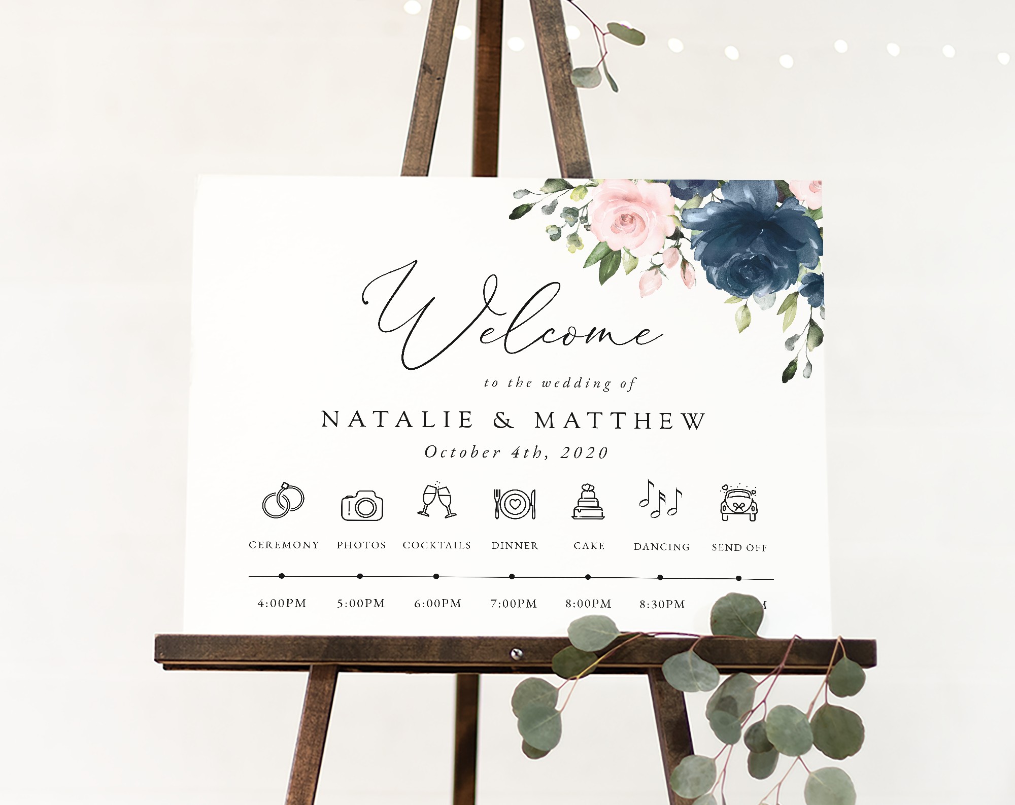 Navy and Blush Flowers Order of Events Sign, Welcome Sign, Printable File, Edit Yourself, SH04 Navy and Blush Flowers Order of Events Sign, Welcome Sign, Printable File, Edit Yourself, SH04