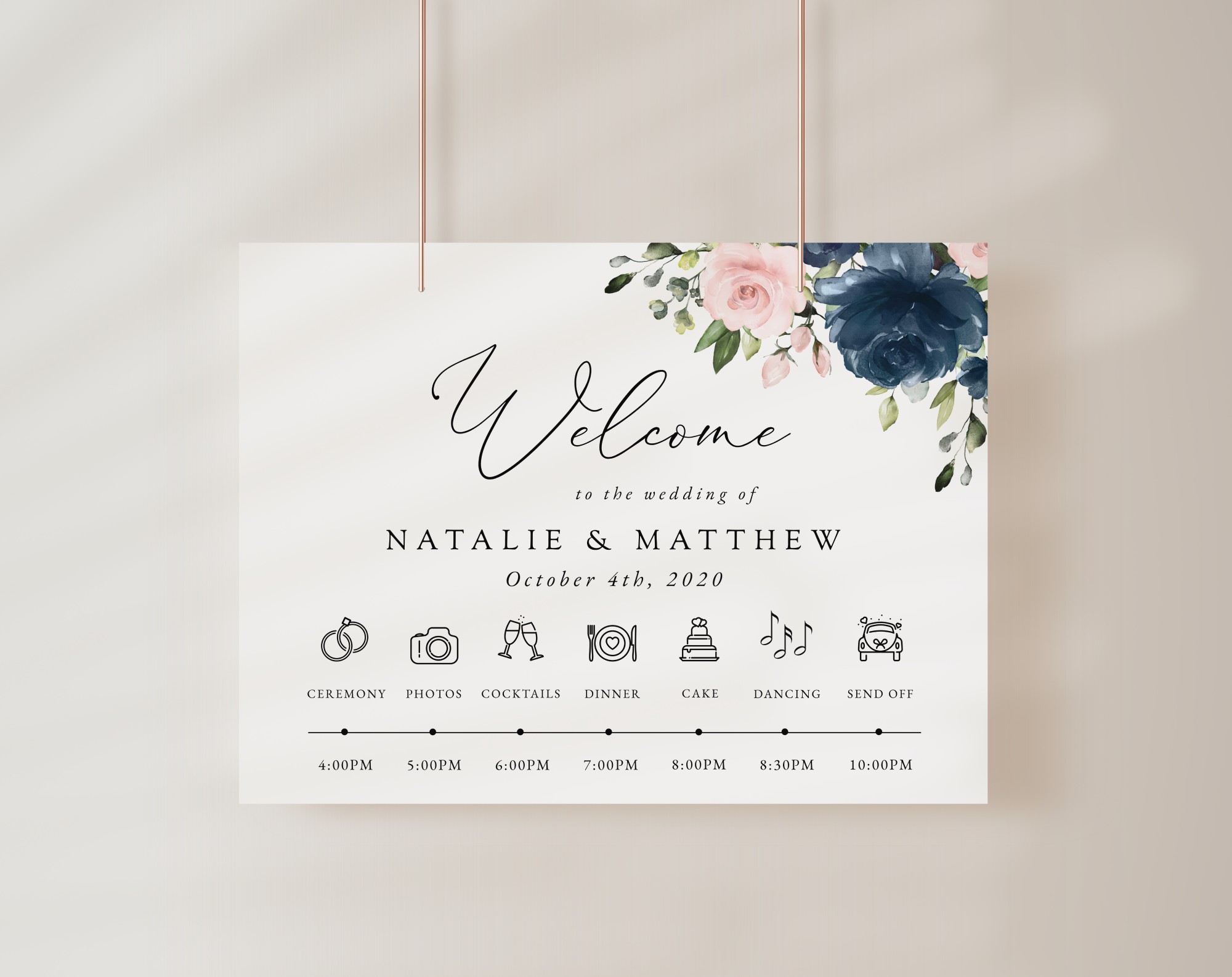 Navy and Blush Flowers Order of Events Sign, Welcome Sign, Printable File, Edit Yourself, SH04 Navy and Blush Flowers Order of Events Sign, Welcome Sign, Printable File, Edit Yourself, SH04