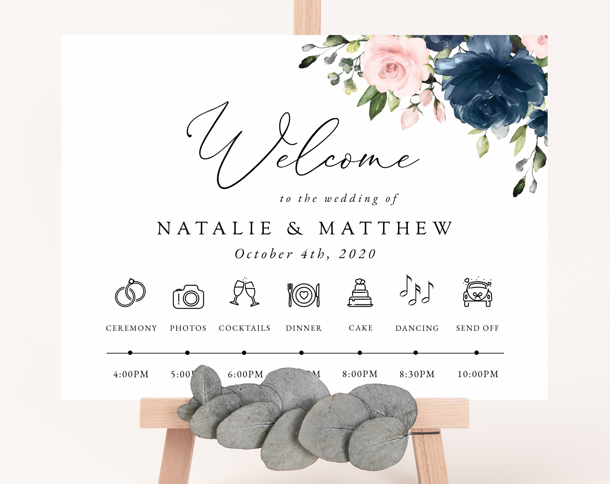 Navy and Blush Flowers Order of Events Sign, Welcome Sign, Printable File, Edit Yourself, SH04 Navy and Blush Flowers Order of Events Sign, Welcome Sign, Printable File, Edit Yourself, SH04