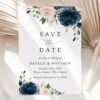 Navy and Blush Flowers Save the Date, Wedding Stationery, Printable File, Edit Yourself, SH04