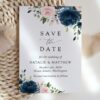 Navy and Blush Flowers Save the Date, Wedding Stationery, Printable File, Edit Yourself, SH04