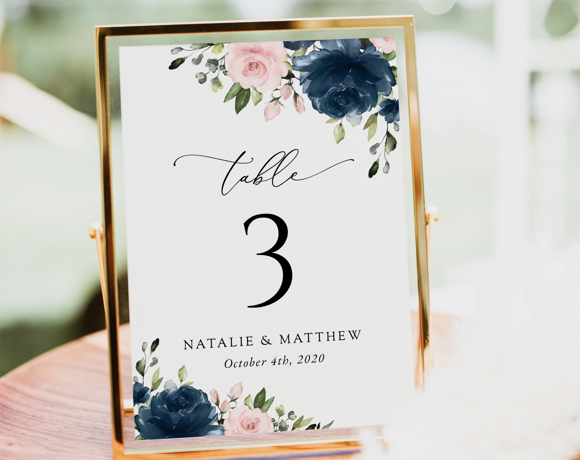 Navy and Blush Flowers Table Number Sign, Wedding Sign, Printable File, Edit Yourself, SH04 Navy and Blush Flowers Table Number Sign, Wedding Sign, Printable File, Edit Yourself, SH04