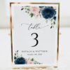 Navy and Blush Flowers Table Number Sign, Wedding Sign, Printable File, Edit Yourself, SH04 Navy and Blush Flowers Table Number Sign, Wedding Sign, Printable File, Edit Yourself, SH04