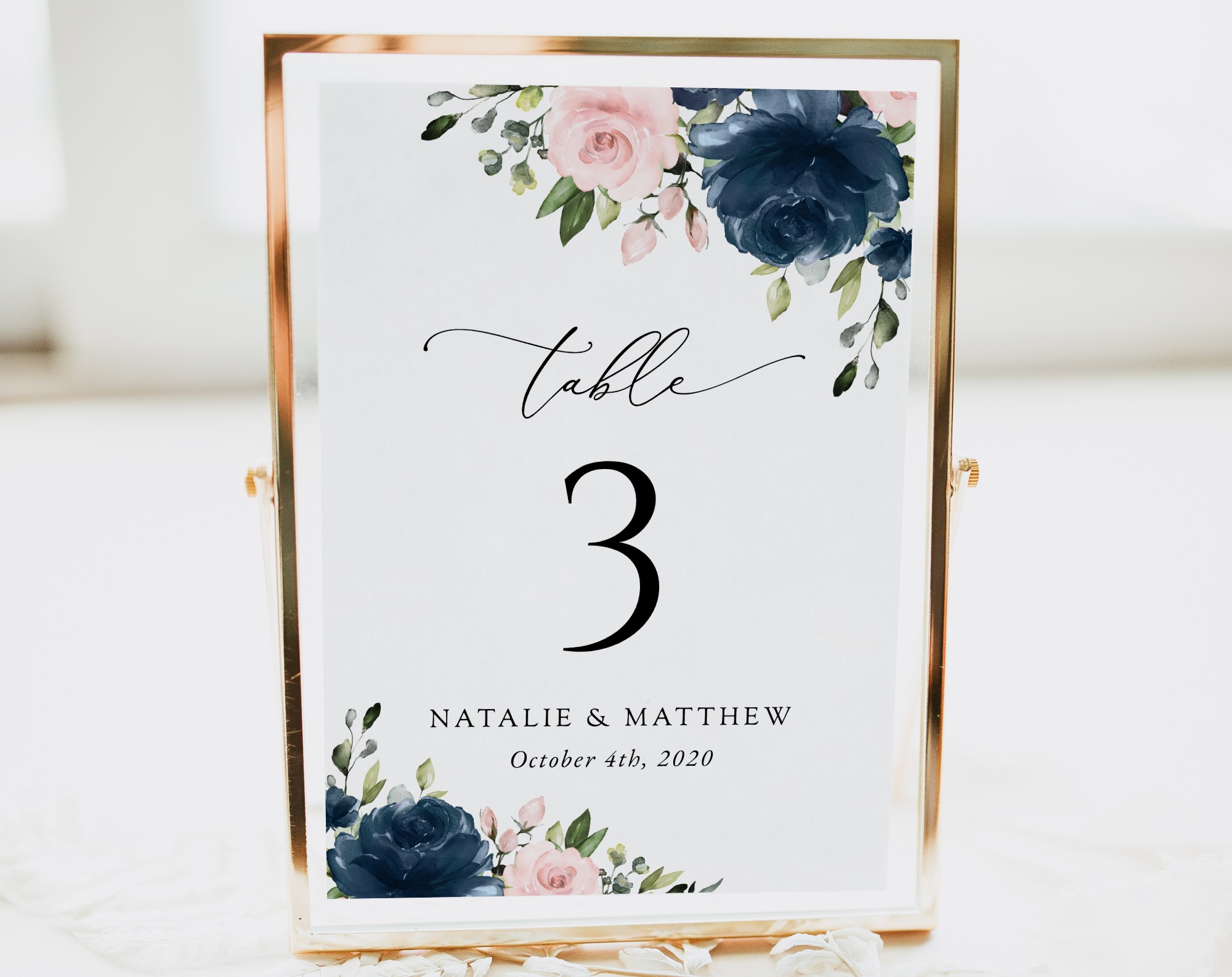 Navy and Blush Flowers Table Number Sign, Wedding Sign, Printable File, Edit Yourself, SH04 Navy and Blush Flowers Table Number Sign, Wedding Sign, Printable File, Edit Yourself, SH04