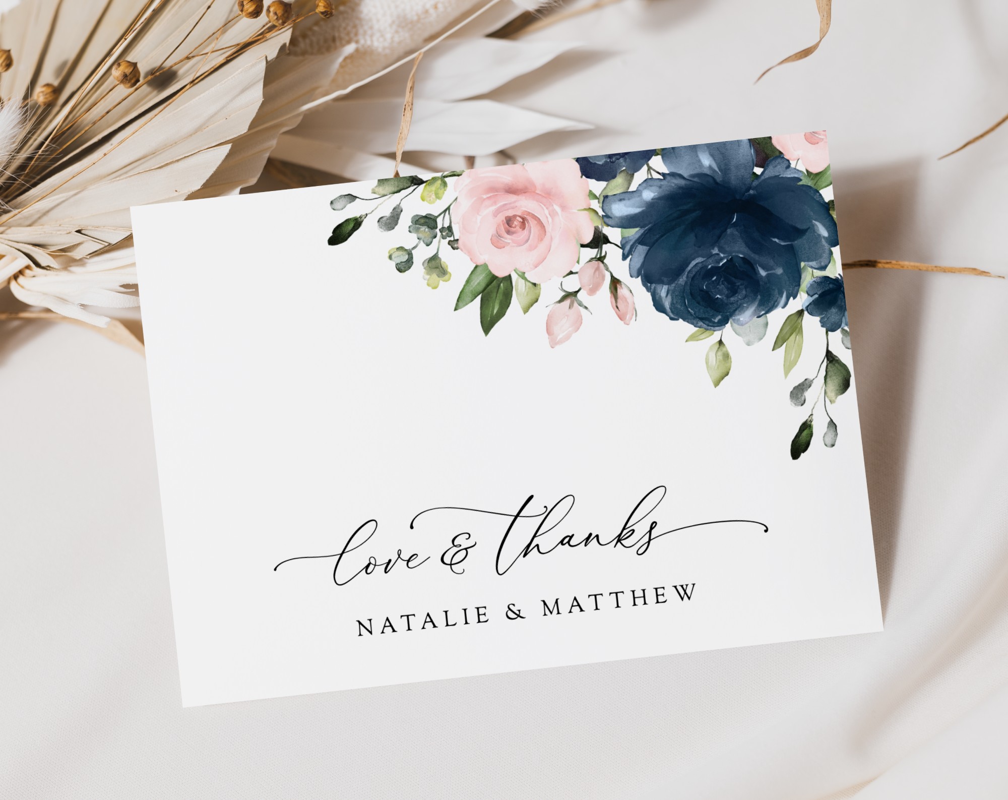 Navy and Blush Flowers Thank You Card, Wedding Stationery, Printable File, Edit Yourself, SH04 Navy and Blush Flowers Thank You Card, Wedding Stationery, Printable File, Edit Yourself, SH04