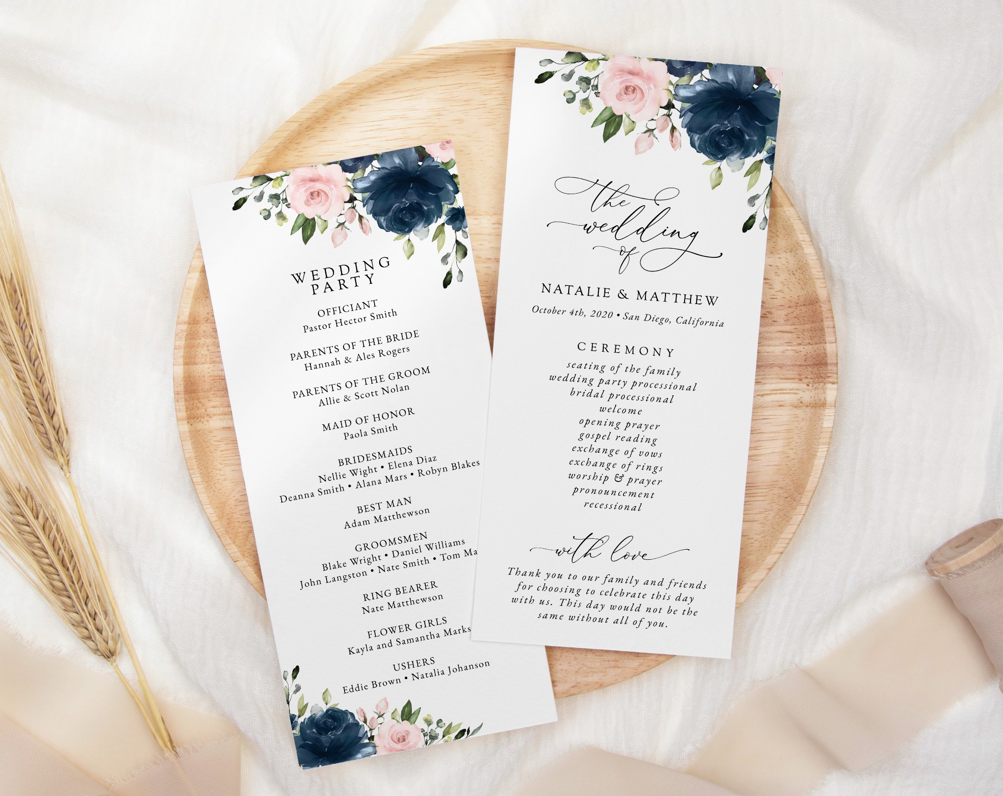 Navy and Blush Flowers Wedding Program, Wedding Stationery, Printable File, Edit Yourself, SH04 Navy and Blush Flowers Wedding Program, Wedding Stationery, Printable File, Edit Yourself, SH04