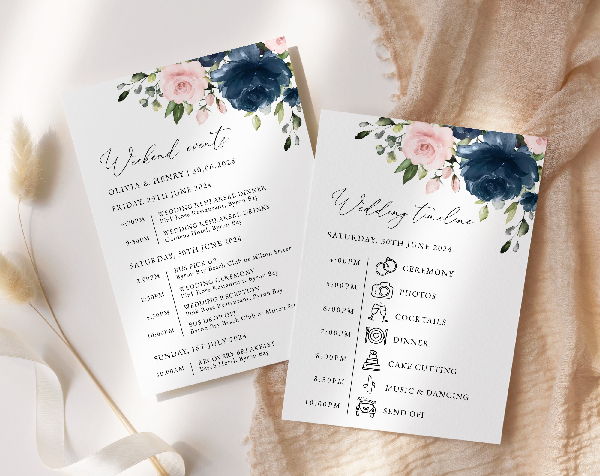 Navy and Blush Flowers Wedding Timeline, Wedding Stationery, Printable File, Edit Yourself, SH04 Navy and Blush Flowers Wedding Timeline, Wedding Stationery, Printable File, Edit Yourself, SH04