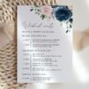 Navy and Blush Flowers Wedding Timeline, Wedding Stationery, Printable File, Edit Yourself, SH04