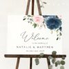 Navy and Blush Flowers Welcome Sign, Wedding Sign, Printable File, Edit Yourself, SH04