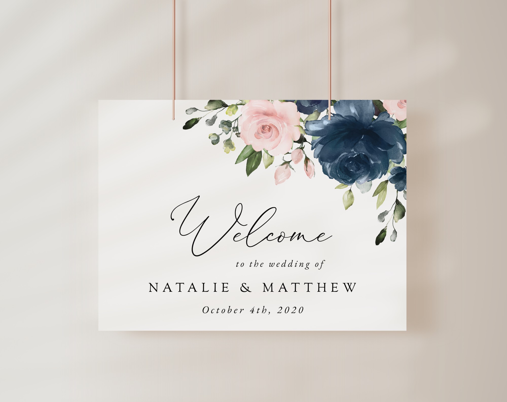 Navy and Blush Flowers Welcome Sign, Wedding Sign, Printable File, Edit Yourself, SH04 Navy and Blush Flowers Welcome Sign, Wedding Sign, Printable File, Edit Yourself, SH04
