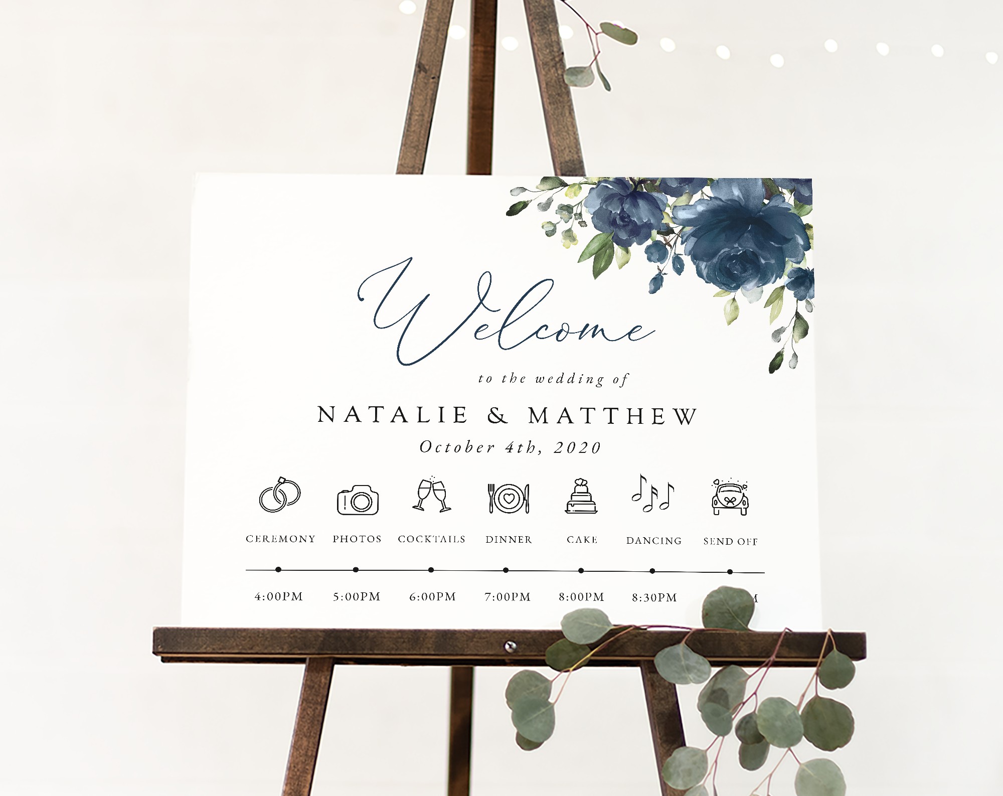 Navy Blue Flowers Order of Events Sign, Welcome Sign, Printable File, Edit Yourself, SH16 Navy Blue Flowers Order of Events Sign, Welcome Sign, Printable File, Edit Yourself, SH16