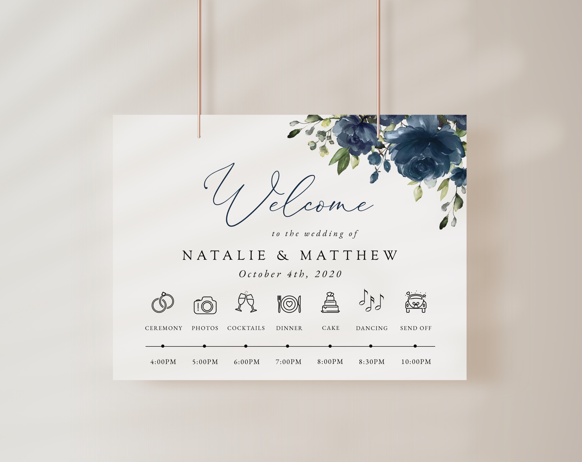 Navy Blue Flowers Order of Events Sign, Welcome Sign, Printable File, Edit Yourself, SH16 Navy Blue Flowers Order of Events Sign, Welcome Sign, Printable File, Edit Yourself, SH16