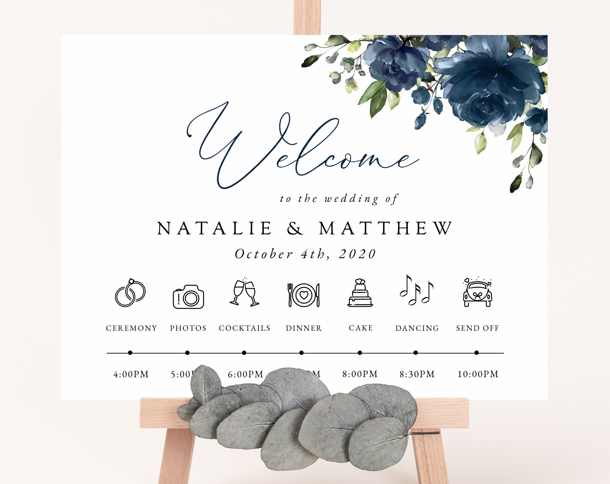 Navy Blue Flowers Order of Events Sign, Welcome Sign, Printable File, Edit Yourself, SH16 Navy Blue Flowers Order of Events Sign, Welcome Sign, Printable File, Edit Yourself, SH16