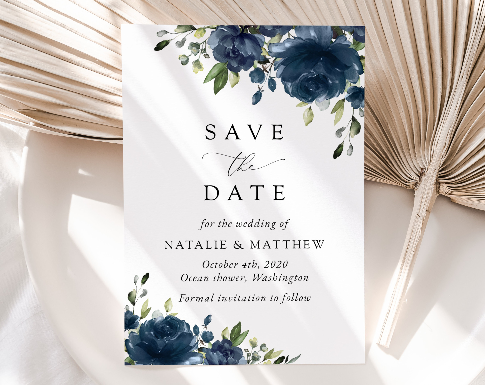 Navy Blue Flowers Save the Date, Wedding Stationery, Printable File, Edit Yourself, SH16 Navy Blue Flowers Save the Date, Wedding Stationery, Printable File, Edit Yourself, SH16