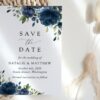 Navy Blue Flowers Save the Date, Wedding Stationery, Printable File, Edit Yourself, SH16 Navy Blue Flowers Save the Date, Wedding Stationery, Printable File, Edit Yourself, SH16