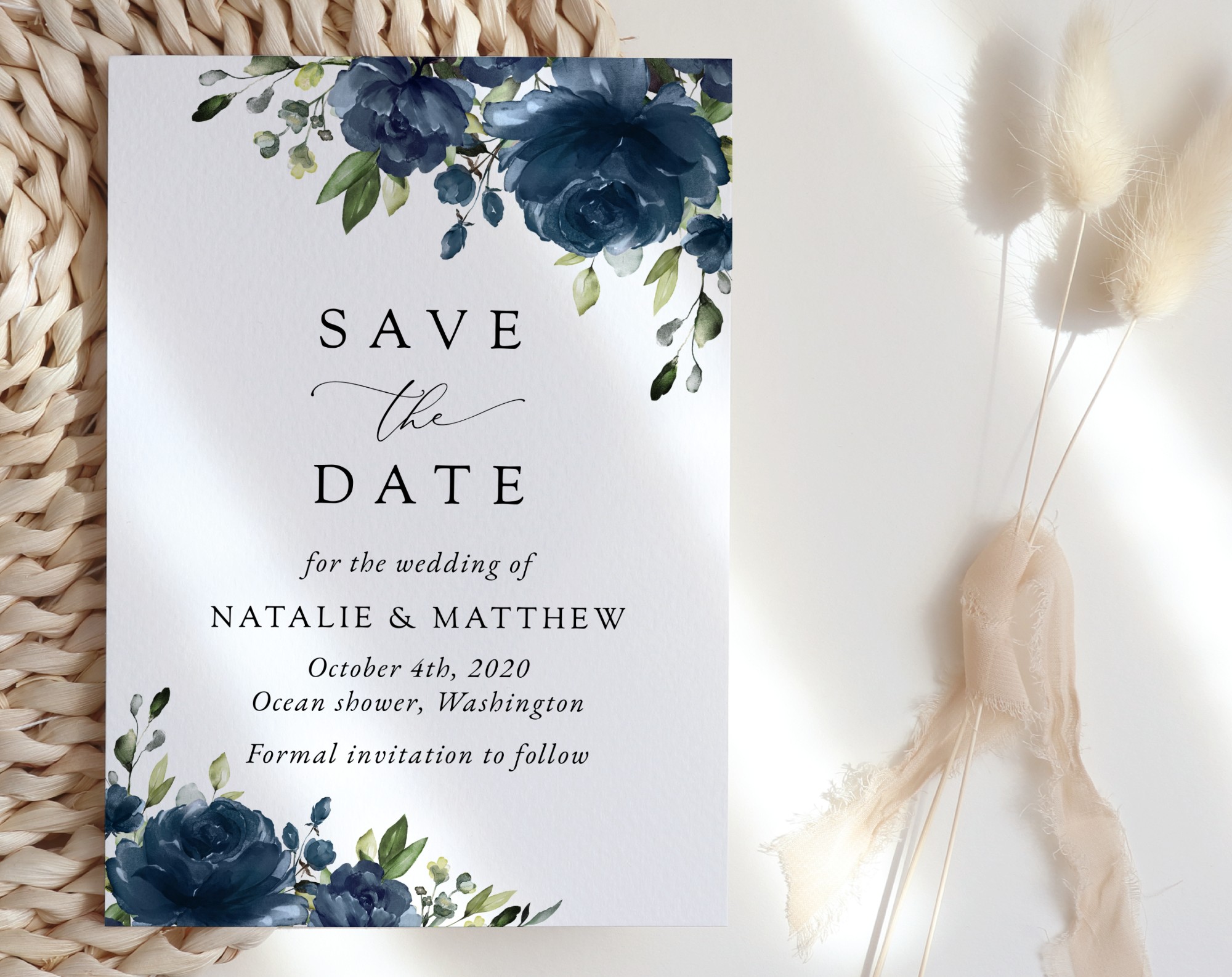 Navy Blue Flowers Save the Date, Wedding Stationery, Printable File, Edit Yourself, SH16 Navy Blue Flowers Save the Date, Wedding Stationery, Printable File, Edit Yourself, SH16