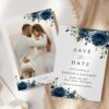 Navy Blue Flowers Save the Date, Wedding Stationery, Printable File, Edit Yourself, SH16 Navy Blue Flowers Save the Date, Wedding Stationery, Printable File, Edit Yourself, SH16