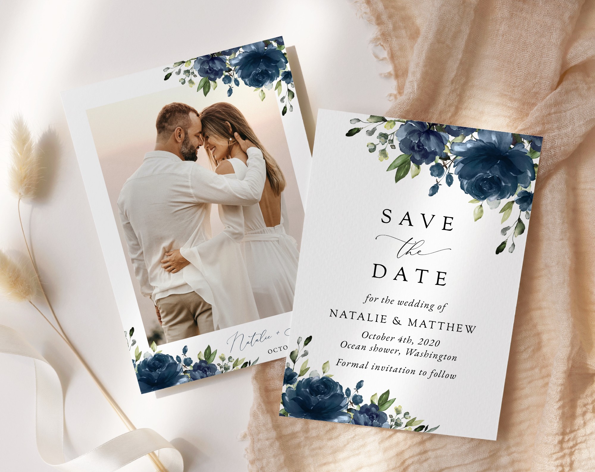 Navy Blue Flowers Save the Date, Wedding Stationery, Printable File, Edit Yourself, SH16 Navy Blue Flowers Save the Date, Wedding Stationery, Printable File, Edit Yourself, SH16