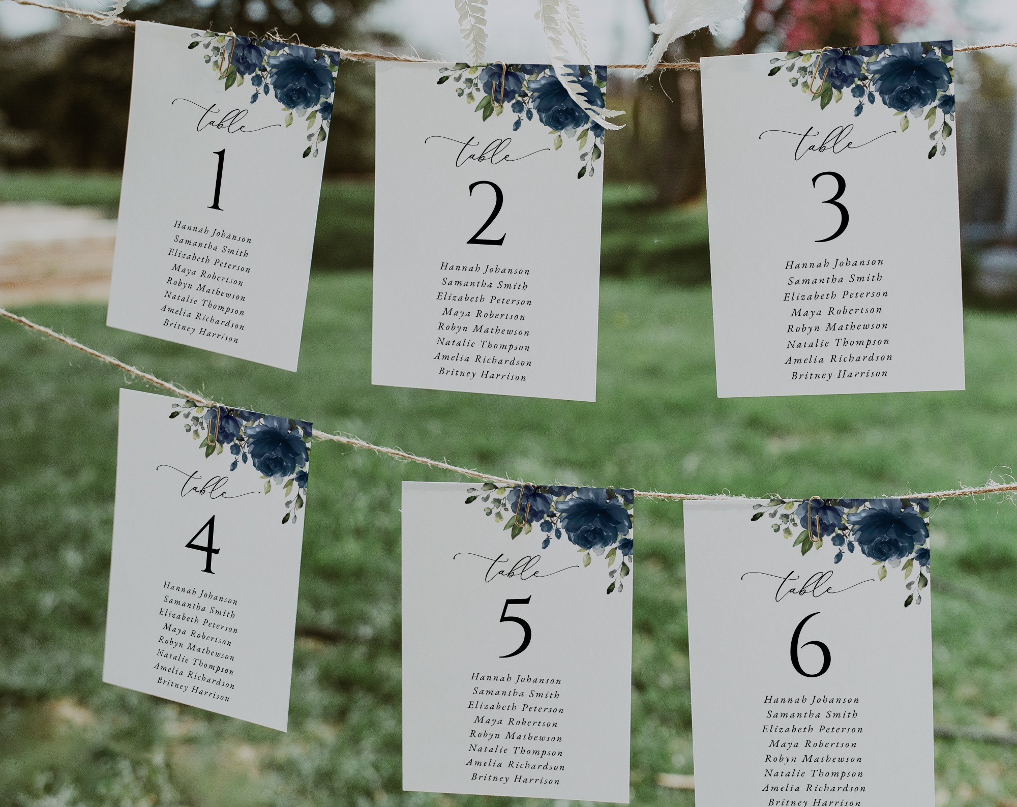Navy Blue Flowers Seating Cards, Wedding Stationery, Printable File, Edit Yourself, SH16