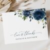 Navy Blue Flowers Thank You Card, Wedding Stationery, Printable File, Edit Yourself, SH16