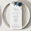 Navy Blue Flowers Wedding Program, Wedding Stationery, Printable File, Edit Yourself, SH16