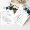 Navy Blue Flowers Wedding Timeline, Wedding Stationery, Printable File, Edit Yourself, SH16