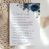 Navy Blue Flowers Wedding Timeline, Wedding Stationery, Printable File, Edit Yourself, SH16
