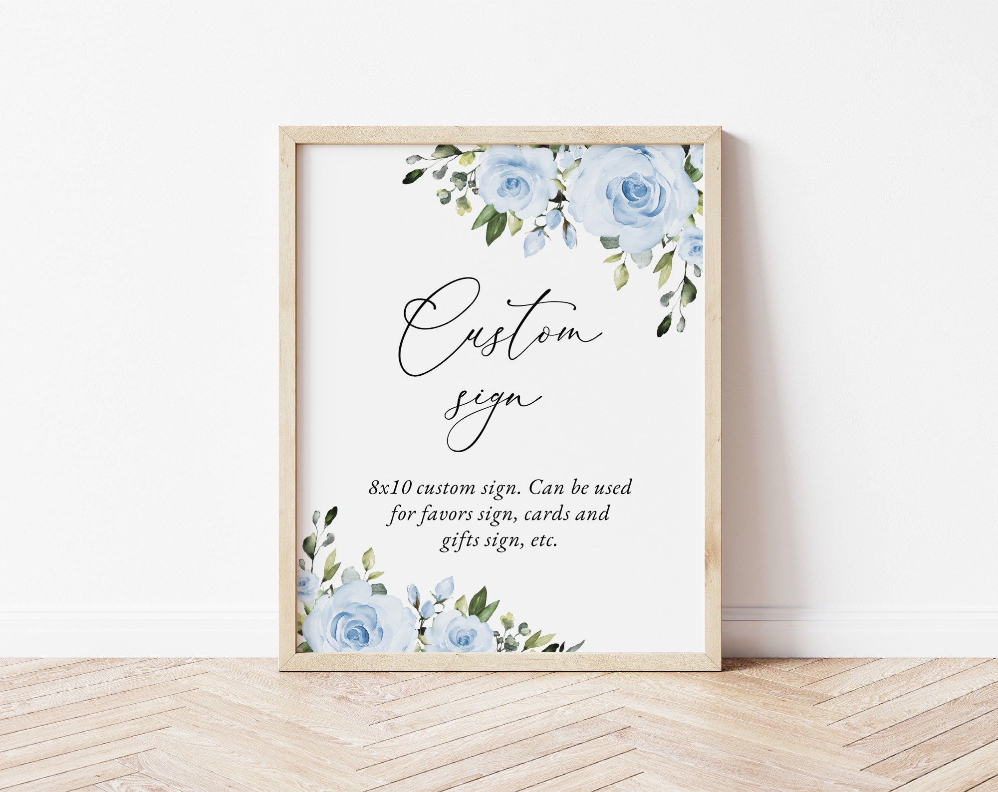 Dusty Blue Flowers Custom Sign, Wedding Sign, Printable File, Edit Yourself, SH24