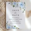 Dusty Blue Flowers Save the Date, Wedding Stationery, Printable File, Edit Yourself, SH24 Dusty Blue Flowers Save the Date, Wedding Stationery, Printable File, Edit Yourself, SH24