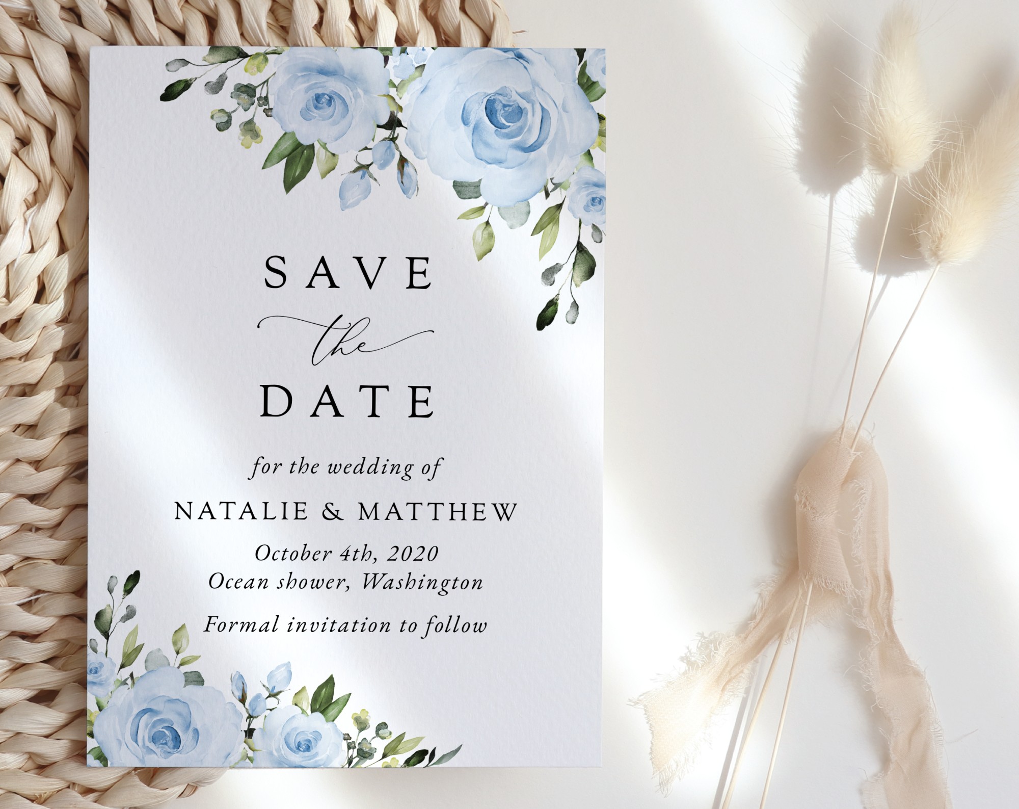 Dusty Blue Flowers Save the Date, Wedding Stationery, Printable File, Edit Yourself, SH24 Dusty Blue Flowers Save the Date, Wedding Stationery, Printable File, Edit Yourself, SH24