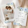 Dusty Blue Flowers Save the Date, Wedding Stationery, Printable File, Edit Yourself, SH24 Dusty Blue Flowers Save the Date, Wedding Stationery, Printable File, Edit Yourself, SH24
