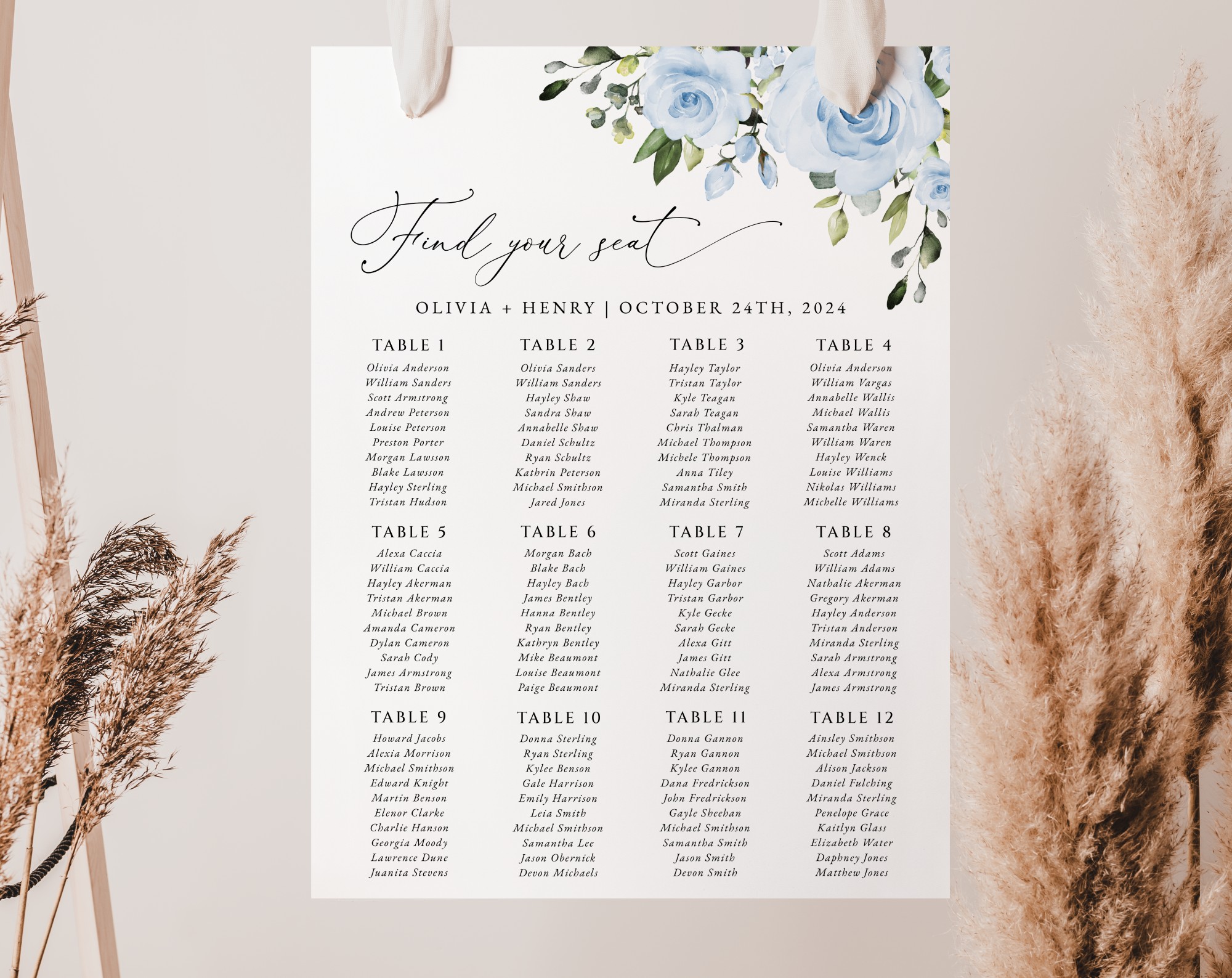 Dusty Blue Flowers Seating Chart, Wedding Sign, Printable File, Edit Yourself, SH24 Dusty Blue Flowers Seating Chart, Wedding Sign, Printable File, Edit Yourself, SH24