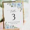 Dusty Blue Flowers Table Number Sign, Wedding Sign, Printable File, Edit Yourself, SH24
