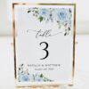 Dusty Blue Flowers Table Number Sign, Wedding Sign, Printable File, Edit Yourself, SH24