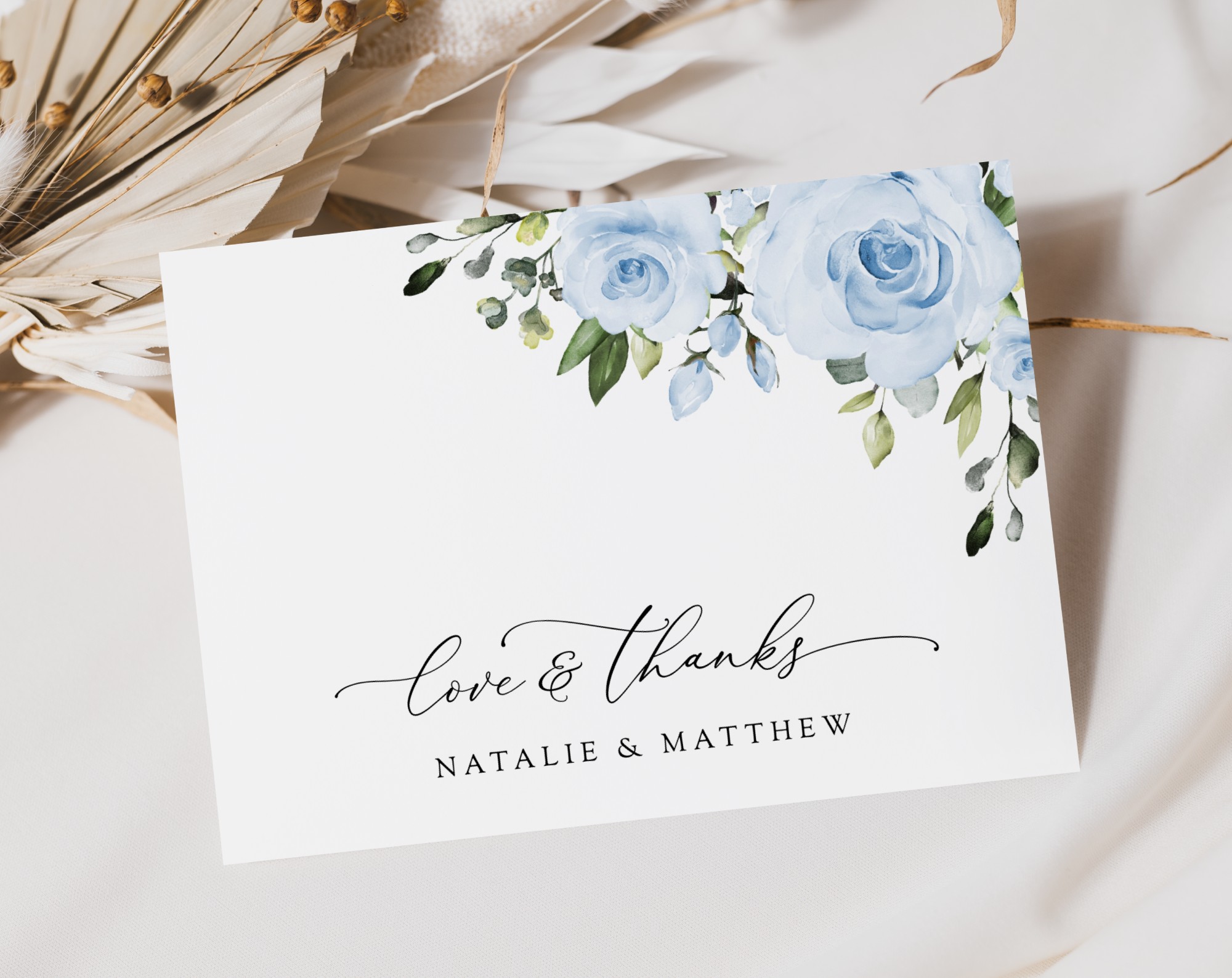 Dusty Blue Flowers Thank You Card, Wedding Stationery, Printable File, Edit Yourself, SH24 Dusty Blue Flowers Thank You Card, Wedding Stationery, Printable File, Edit Yourself, SH24