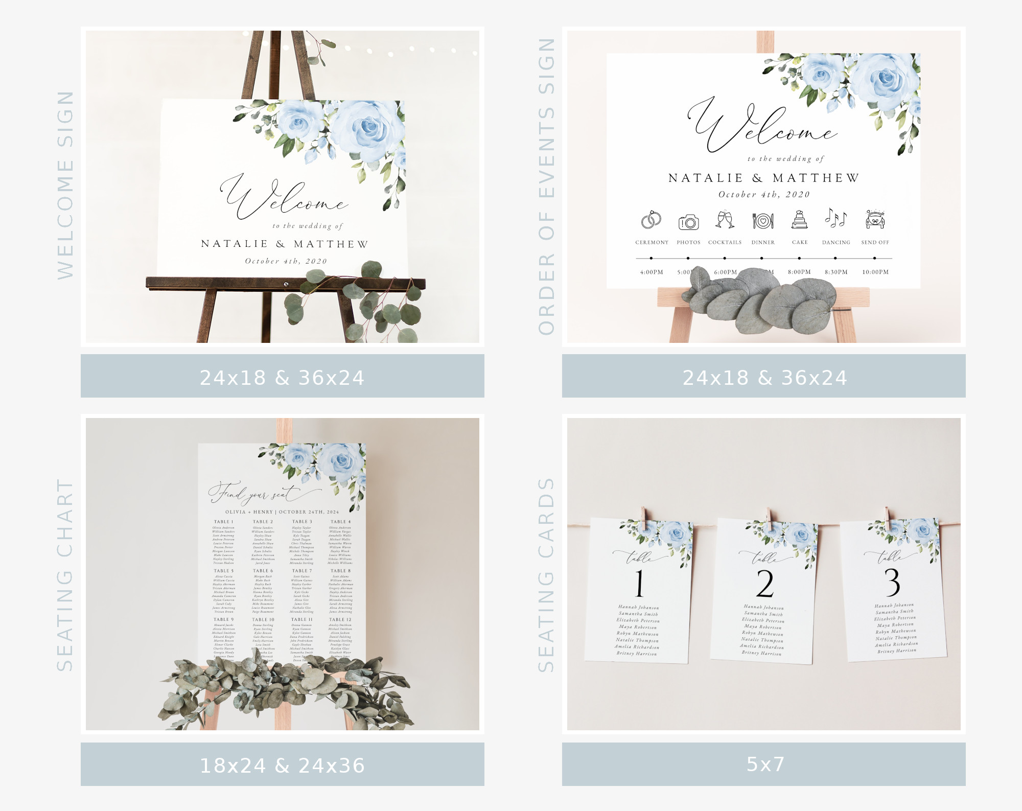 Dusty Blue Flowers Wedding Bundle, Printable File, Edit Yourself, SH24 Dusty Blue Flowers Wedding Bundle, Printable File, Edit Yourself, SH24