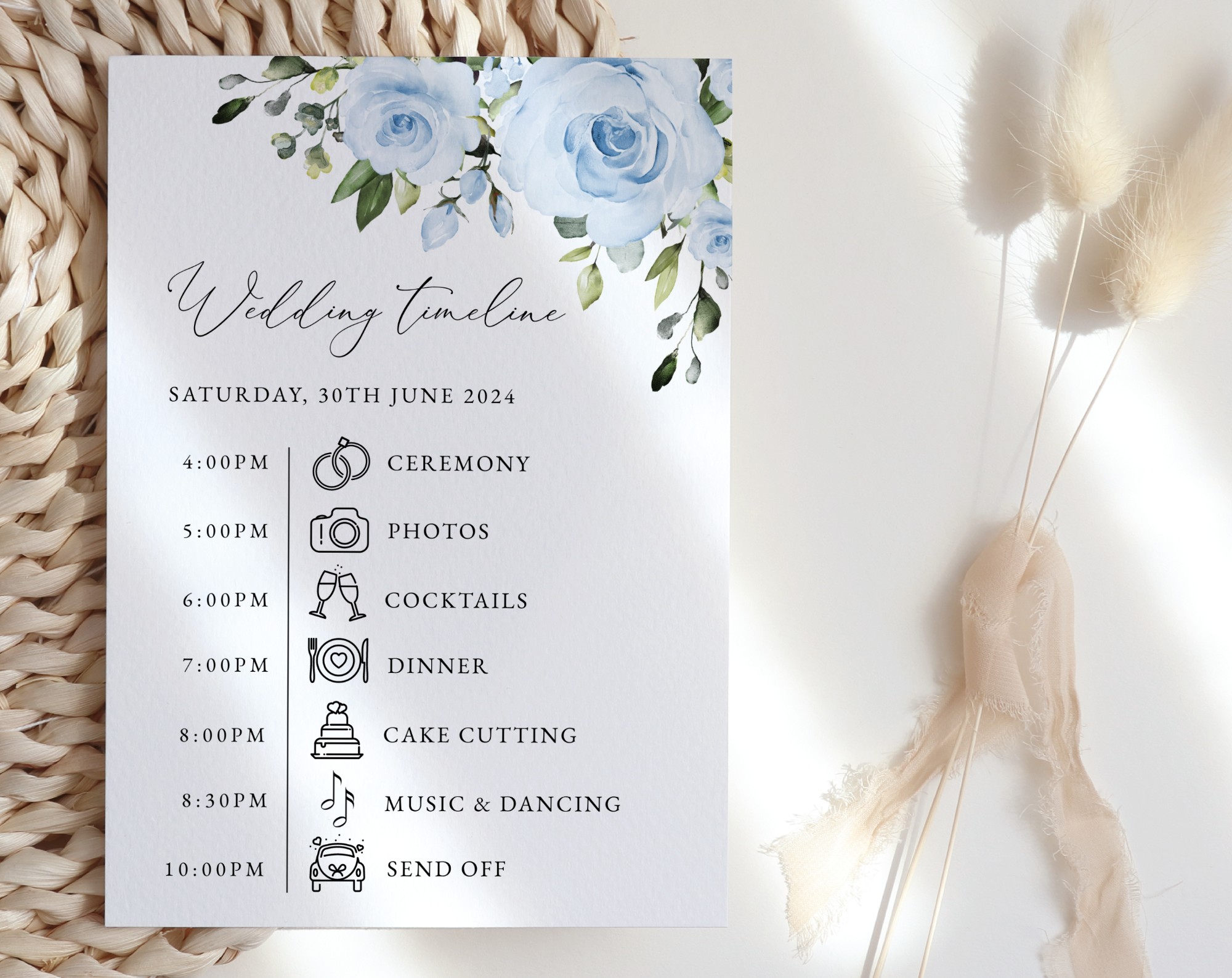 Dusty Blue Flowers Wedding Timeline, Wedding Stationery, Printable File, Edit Yourself, SH24 Dusty Blue Flowers Wedding Timeline, Wedding Stationery, Printable File, Edit Yourself, SH24
