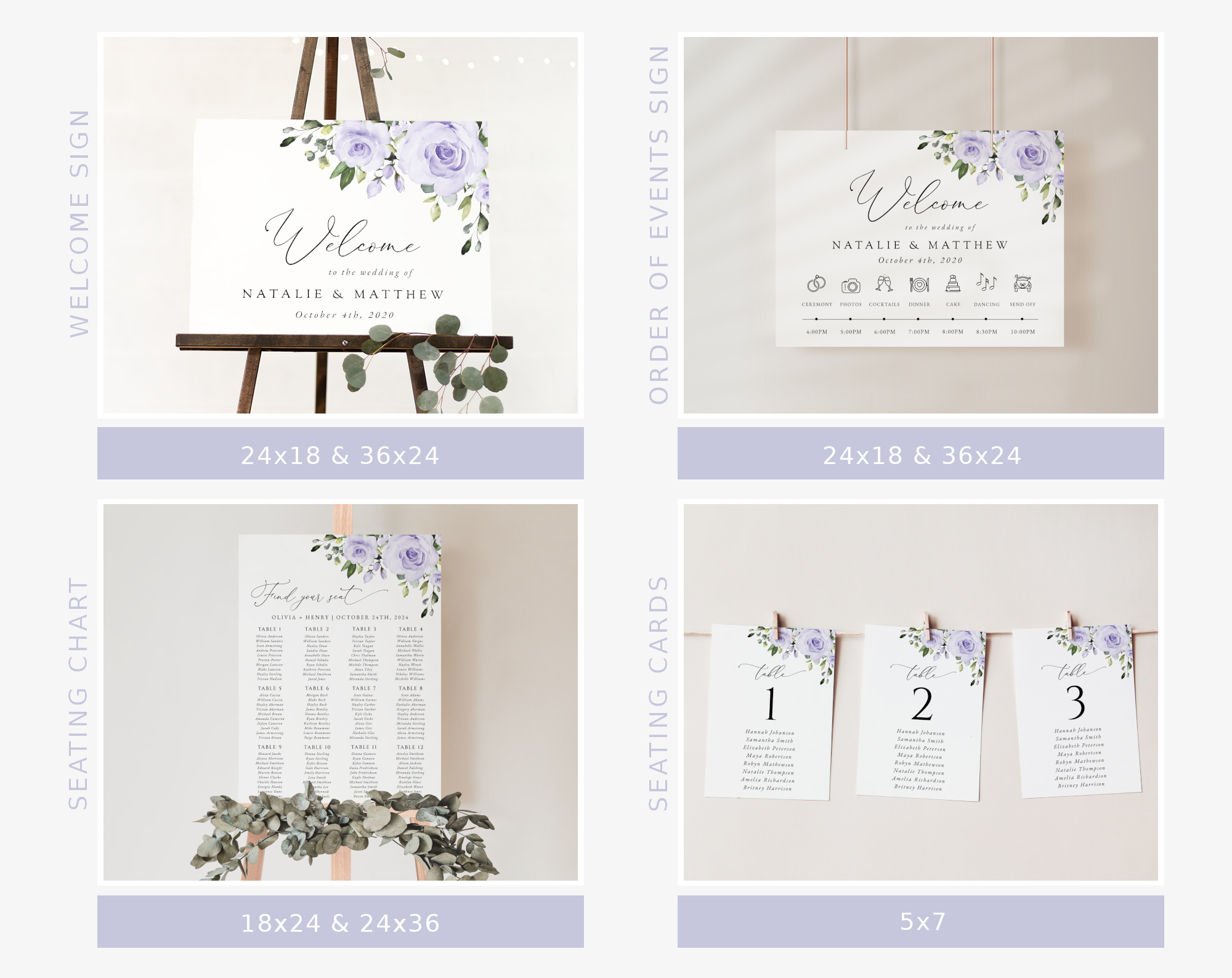 Purple Flowers Wedding Bundle, Printable File, Edit Yourself, SH29 Purple Flowers Wedding Bundle, Printable File, Edit Yourself, SH29