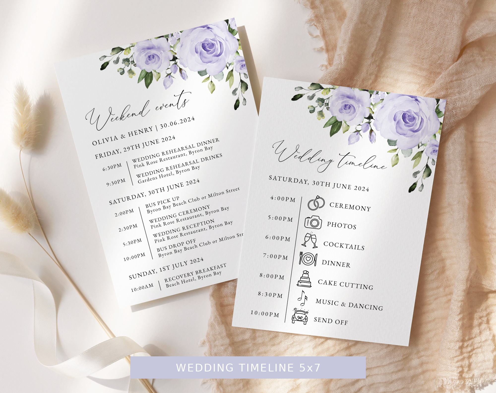 Purple Flowers Wedding Bundle, Printable File, Edit Yourself, SH29 Purple Flowers Wedding Bundle, Printable File, Edit Yourself, SH29