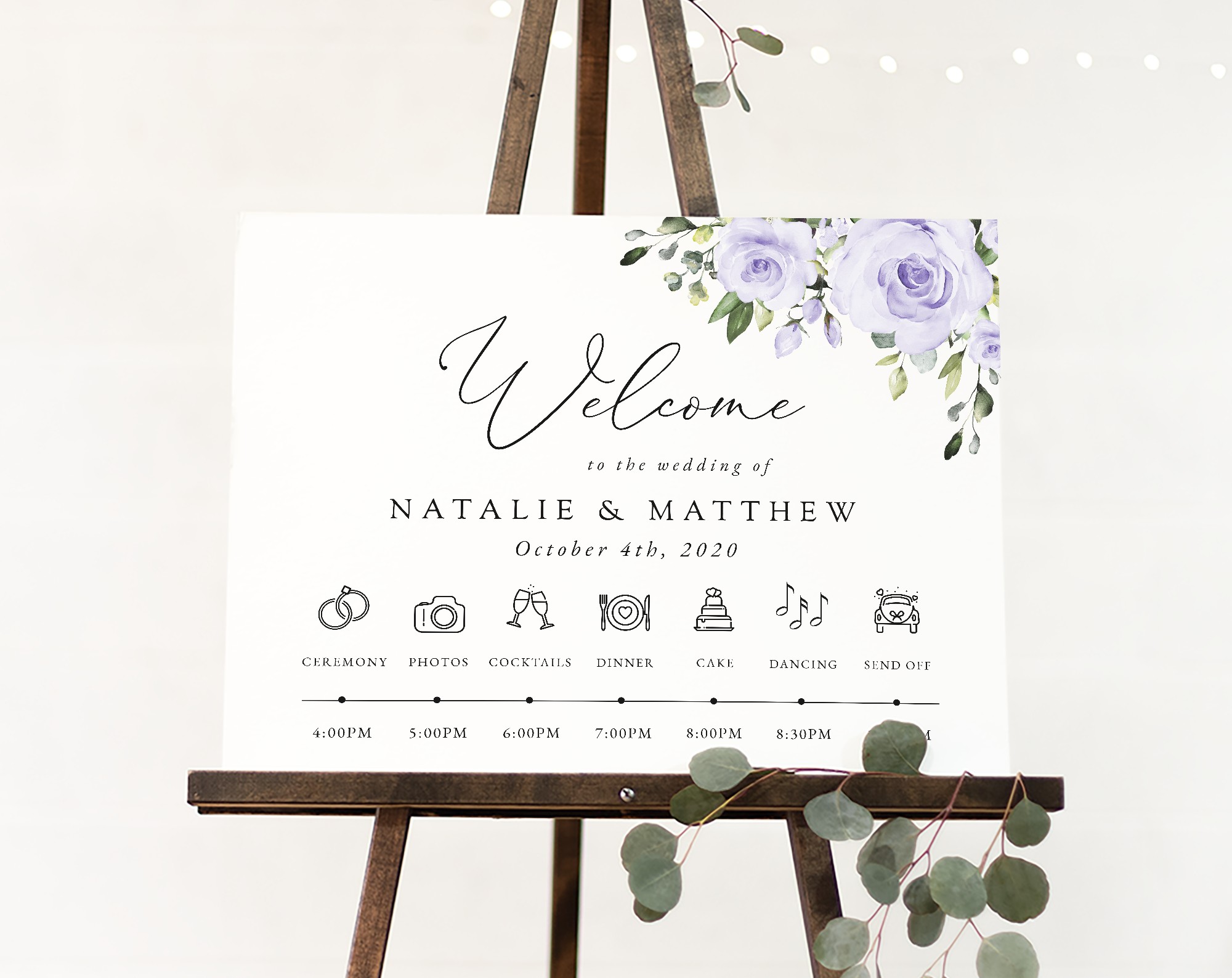Purple Flowers Order of Events Sign, Welcome Sign, Printable File, Edit Yourself, SH29 Purple Flowers Order of Events Sign, Welcome Sign, Printable File, Edit Yourself, SH29