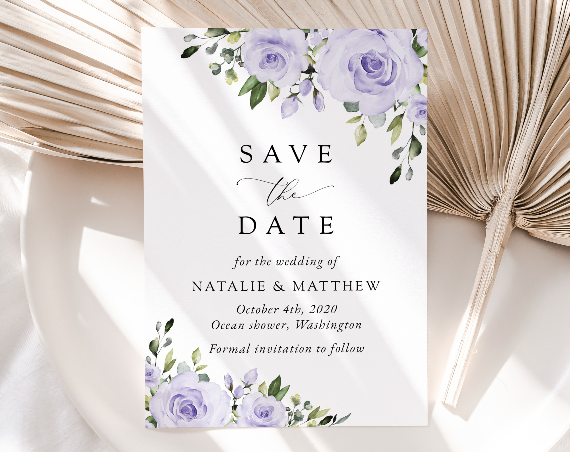 Purple Flowers Save the Date, Wedding Stationery, Printable File, Edit Yourself, SH29