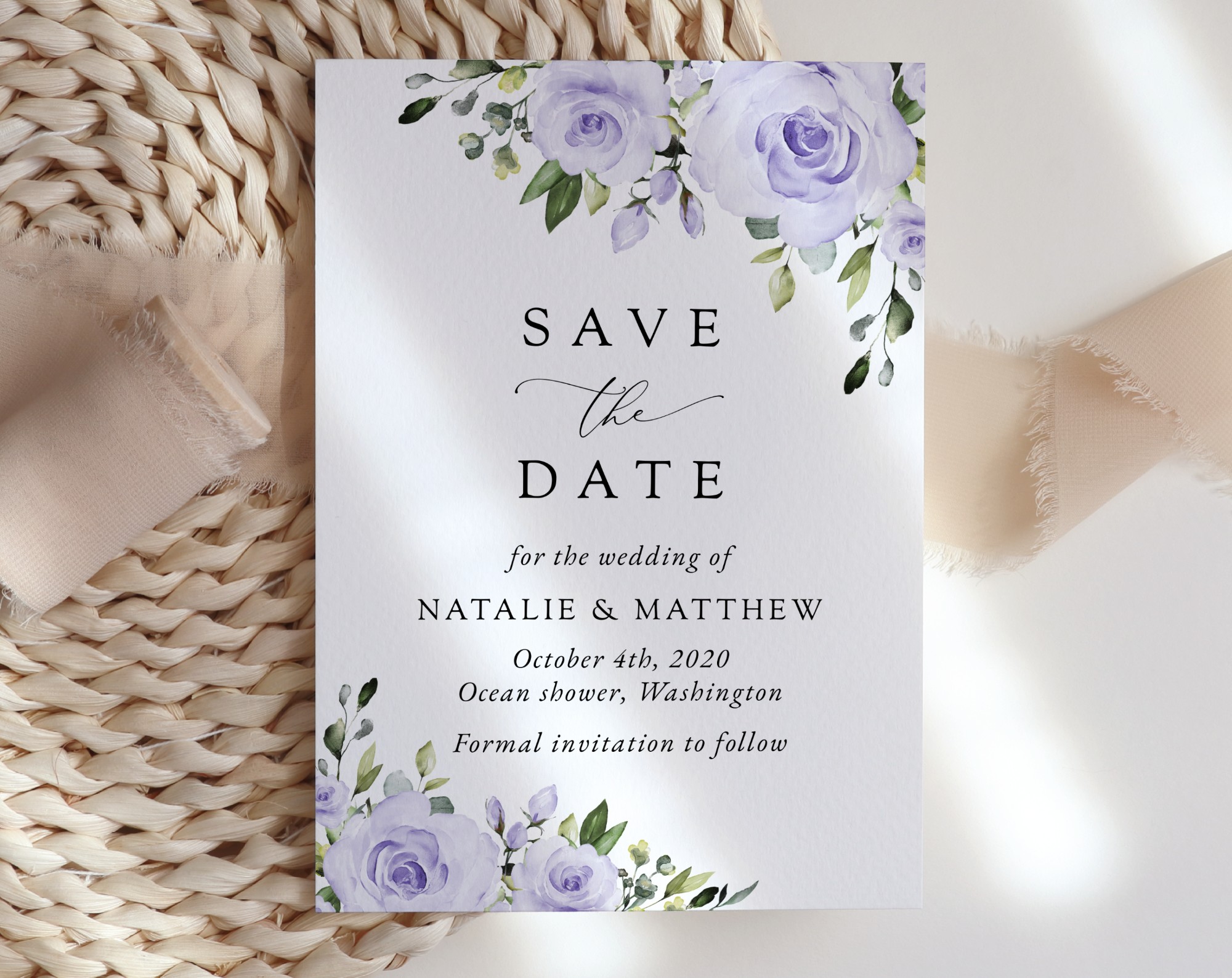 Purple Flowers Save the Date, Wedding Stationery, Printable File, Edit Yourself, SH29